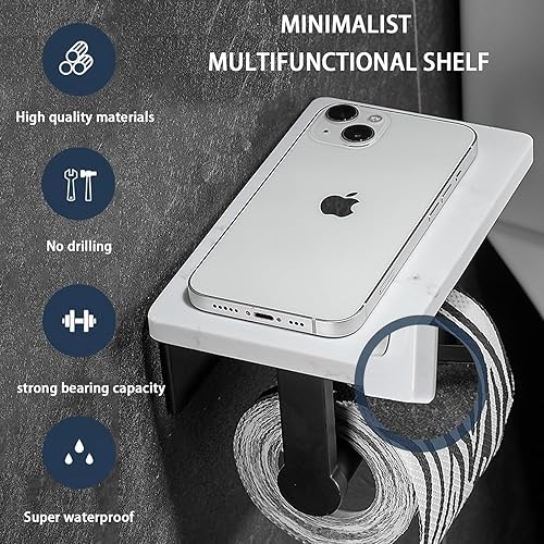 Biutimarden Porta Carta Igienica con Mensola in Marmo Bianco，Senza Foratura Acciaio Inox Porta Rotolo Carta Igienica da Parete,Modernità Portacartaigienica per Bagno Cucina(Bianco) - Honorern