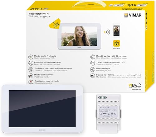 Vimar K42957 Monitor supplementare touch screen vivavoce Wi-Fi a colori LCD 7' per kit videocitofonico, 1 alimentatore 40103, completo di staffe per il fissaggio a parete - Honorern