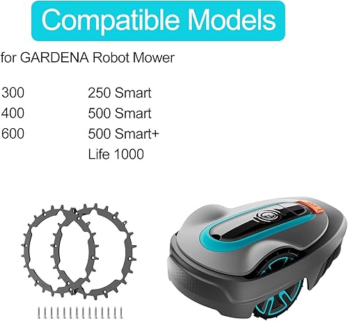 Ruota di trazione per robot tosaerba Gardena Sileno City 250 Smart 300 400 600 500 Smart 500 Smart+ Life1000, 212 mm, antiscivolo, accessori di riparazione, 2 punte con 14 chiodi - Honorern