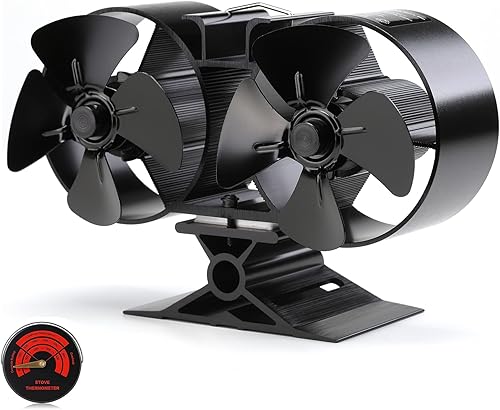 CRSURE - Mini ventilatore per stufa a legna SF-T84, ventola per stufa a legna, 8 pale alimentata a calore, doppio motore, colore nero - Honorern