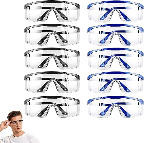 10 occhiali protettivi da lavoro, occhiali di sicurezza, occhiali di sicurezza, per portatori di occhiali, occhiali di protezione trasparenti, da laboratorio, per uomo e donna - Honorern