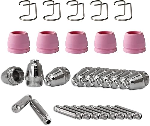 P-60 Accessori per plasma Parti di usura Ugelli per plasma + Elettrodi + Cappucci in ceramica per la torcia da taglio al plasma ad accensione pilotata P-60 CUT, set di 30 pezzi - Honorern