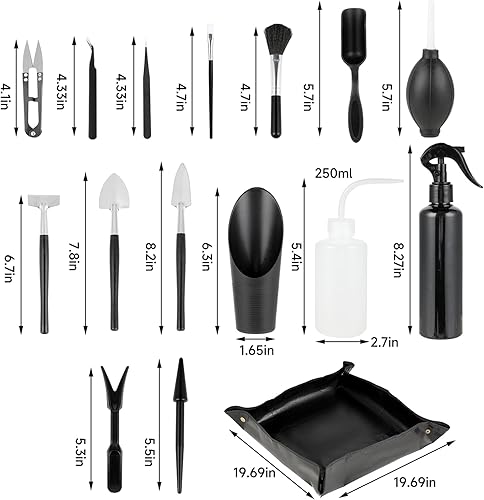 Kit Giardinaggio Attrezzi da Giardino Bonsai Kit 16 Pezzi con forbici per trapianto annaffiatoio tappetino da giardinaggio per la cura delle piante da interno - Honorern