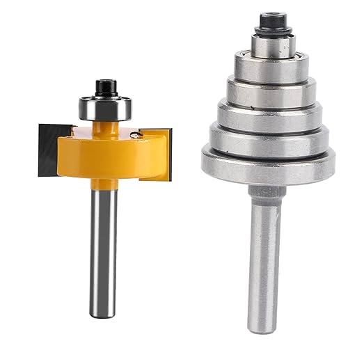Fresa con Gambo per Scanalature, 1/2' H 1/4' Punta Scanalature Fresatrice 7 Cuscinetti Intercambiabili Fresatura Attacco Shank Rabbet Bit Set Compensato Particelle Legno Massiccio Router - Honorern