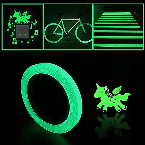 1 striscia luminosa e 1 adesivo per interruttore della luce, nastro fluorescente autoadesivo, nastro con logo, nastro adesivo di sicurezza impermeabile staccabile. 10 mm * 10 m - Honorern