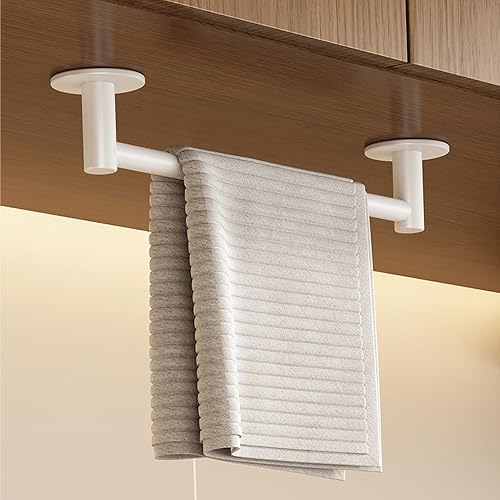 Portasciugamani a parete in alluminio non poroso, autoadesivo, con barra singola per banco lavanderia, cucina, bagno e doccia, portata 20 kg (30cm, Bianco) - Honorern
