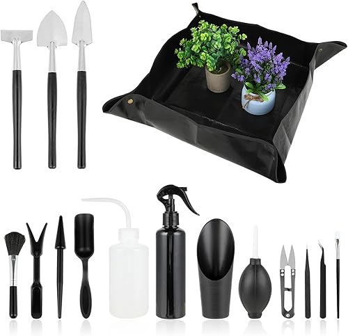 Kit Giardinaggio Attrezzi da Giardino Bonsai Kit 16 Pezzi con forbici per trapianto annaffiatoio tappetino da giardinaggio per la cura delle piante da interno - Honorern