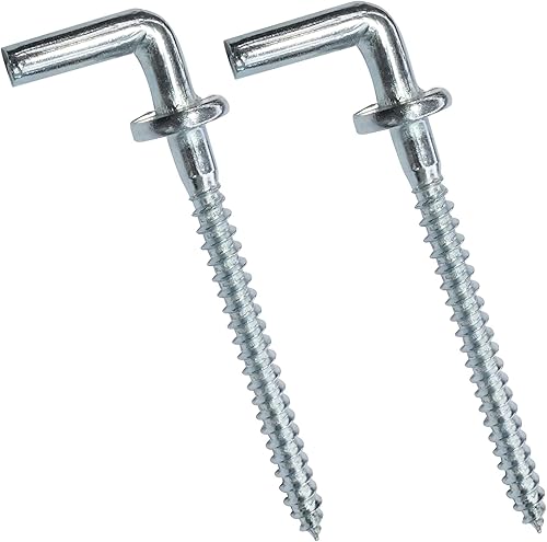 C48204 - Set di 2 Ganci avvitabili a forma di L per legno con rondella - Ø6.8x78mm - in acciaio zincato - per fissaggio a soffitto e parete - Honorern