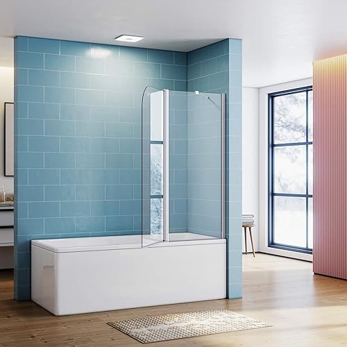 ELEGANTE Parete Vasca da Bagno Doccia, Parete Sopravasca 120x140cm, con Barra Stabilizzatrice, Smerigliato Vetro Trasparente 5mm per Vasca da Bagno, Attacco Vasca, Parete Doccia - Honorern