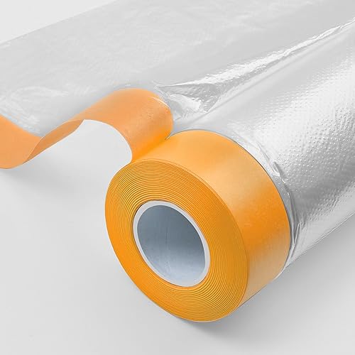 Nastro e Drappo Pellicola per Mascheratura Pre-Nastrata 2 Rotoli 140cm (Non Piegata) x 33m per Verniciatura a Spruzzo per Pareti auto Protezione da Polvere (MFTO1433) - Honorern