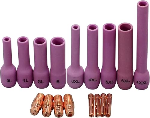 RIVERWELD Corpi di serraggio TIG 13N26 13N21 13N27 13N22 13N28 13N23 13N29 13N24 Ugello in allumina con tazza in ceramica extra lunga 796F per torcia per saldatura TIG SR WP 9 20 25, 17 pezzi - Honorern