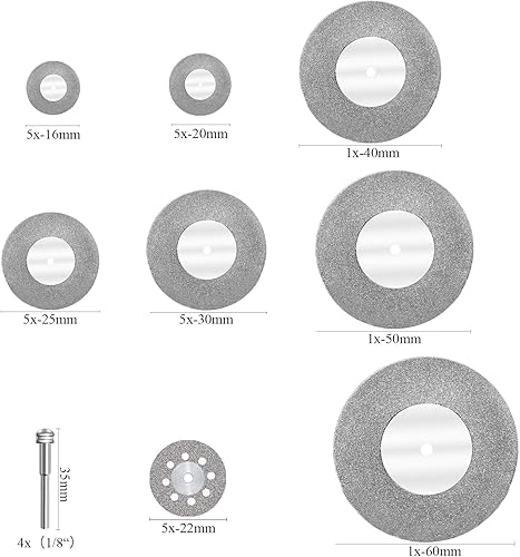 32 mini disco diamantato con 4 mandrini a disco da taglio mini dischi da taglio per vetro/pietra preziosa/legno/metallo/ceramica-16/20/22/25/30/40/50/60 mm - Honorern