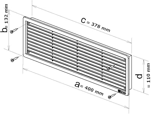 Griglia di ventilazione per porta, doppia faccia, bianco opaco, 400 x 130 mm, in plastica ASA di alta qualità, per bagno, cucina, per riconversione - Honorern