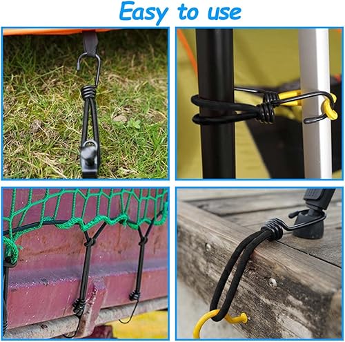 Elastico con Gancio,25 Pezzi Ganci Elastici per Teloni,Gancio Corda Elastico Ganci per Tende da Campeggio,Anello di Tensione di Gomma con Gancio a Spirale Metallico Nero - Honorern