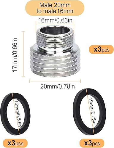 3 Pezzi Adattatore per Rubinetto, CNYMANY Maschio M20 mm a Maschio M16 mm per rubinetto da cucina adattatore per rubinetto da lavandino collegamento tubo da giardino filtro dell'acqua - Honorern