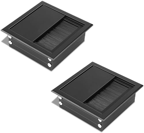 Passacavi Scrivania 2 Pezzi 80mm x 80mm Passacavo Rettangolare Accessori da Scrivania in Lega di Alluminio con Guarnizione a Spazzola Uscita Cavo per Tavolo Da Scrivania Del Computer(Nero) - Honorern