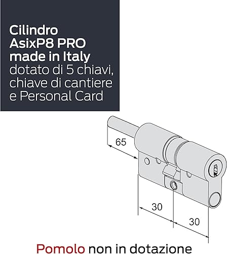 CISA - Cilindro Europeo CISA AsixP8 PRO 10Q31707012SD - Cilindro 30/30 con 5 Chiavi per Serratura Porta Blindata - Protezione Contro Tentativi di Effrazione - Honorern