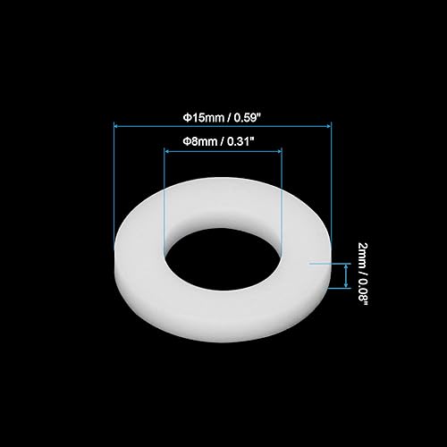 Rondelle Piana, 100pz 15mm OD 8mm ID 2mm Spessore PTFE Rondelle di Tenuta Guarnizione Flangia Guarnizione Tenuta per Tubo Rubinetto Acqua - Honorern