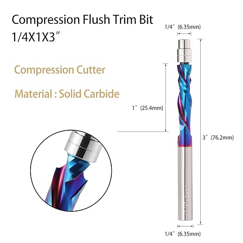 Set di 2 punte per fresa a spirale con gambo da 6,35 mm, con rivestimento nano, per rifiniture in legno, set da 2 pezzi - Honorern