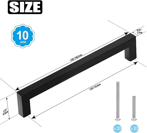 10 Pezzi Maniglie per Mobili da Cucina 192 mm, Moderni Mobili Acciaio Inox con 40 Viti, per Armadio, Cassetti, Porte, Cameretta, Armadi, a Casa e in Ufficio, Oggetto di Arredamento, ecc - Honorern