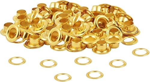 Occhielli con Rondelle Durevole Anelli di Tenuta per Fai da Te Leathercraft Progetti, Cucito & Riparazione Abbigliamento, Scrapbooking & Borsetta Decorazione,4mm,100pcs - Dorato, 4mm - Honorern