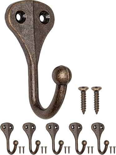 5 ganci classici per guardaroba, ganci per asciugamani, ottone bronzo, 62 x 31 mm, set da 5 - Honorern