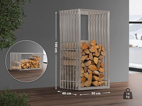 Porta Legna In Metallo Irving In Acciaio Inox I Porta Legna Robusto E Fatto A Mano I Porta Legna Con Funzione Di Panca, Dimensione:40x50x150 cm - Honorern