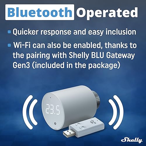 Shelly Blu TRV e Shelly Blu Gateway Gen3, Termostato intelligente per radiatori, Controllo preciso della temperatura, Batterie di lunga durata, Gateway da Bluetooth a Wi-FI incluso (3 pezzi) - Honorern