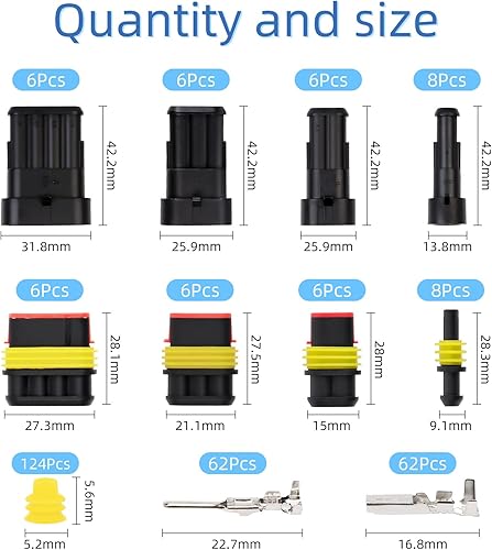 300 Pezzi Connettori Elettrici Impermeabili, Connettori per Cavi Elettrici, Connettore per Terminali Elettrici Plug per Auto, Camion and Moto, 1/2/3/4 Pin - Honorern