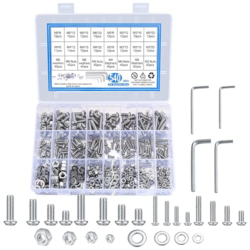 540 Pezzi a Testa Bombata Esagonale e Dadi e Rondelle, Set di Viti a Esagono Incassato M3 M4 M5 M6, Viti a Testa Cilindrica in Acciaio Inossidabile con Chiave - Honorern