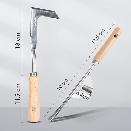 2 Pz Sarchiatrice manuale, Giardino Weeder, Acciaio Inox Forchetta da Giardinaggio, con Manico Ergonomico in Legno Naturale, per Diserbare Il Giardino, Scavare, Il miglior Regalo per Il Giardiniere - Honorern