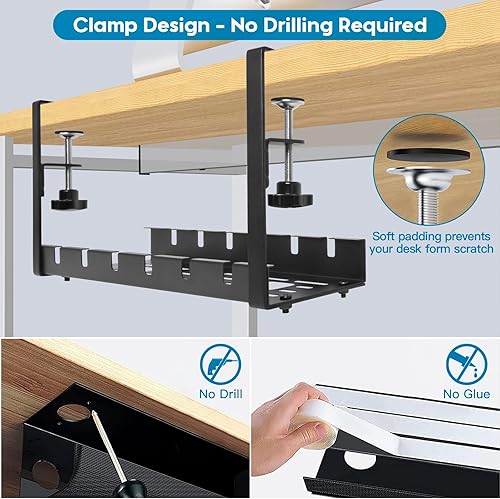Vassoio per la Gestione dei Cavi Sotto la Scrivania, Porta Cavi Organizer Retrattile da 28,5~55CM, Raccogli Cavi Scrivania Cable Management Portacavi per Casa Ufficio Scrivania - Honorern