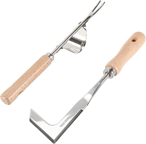 2 Pz Sarchiatrice manuale, Giardino Weeder, Acciaio Inox Forchetta da Giardinaggio, con Manico Ergonomico in Legno Naturale, per Diserbare Il Giardino, Scavare, Il miglior Regalo per Il Giardiniere - Honorern