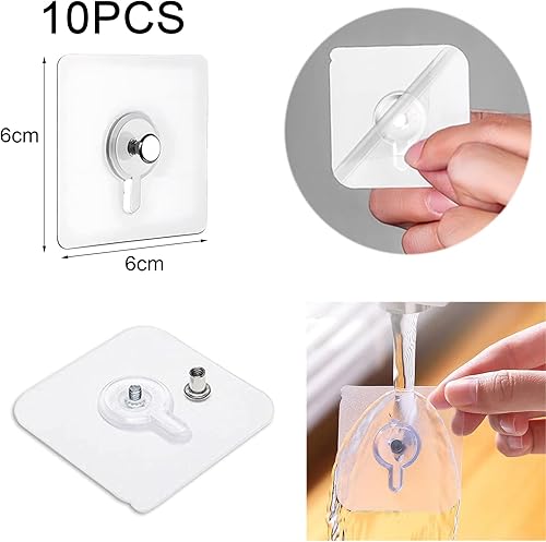 10 Pezzi Gancio Viti Autoadesive, Appendi Quadri Senza Chiodi, Ganci Adesivi Trasparenti Impermeabile, per Appendere Quadri, Foto, Pittura, Orologio, No Foratura - Honorern