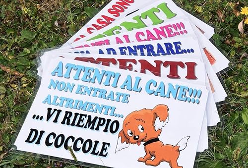 Cartello Targa 'ATTENTI AL CANE' da Cancello UMORISTICA (ATTENTI AI PADRONI) cm 30 x 21,5 - Honorern