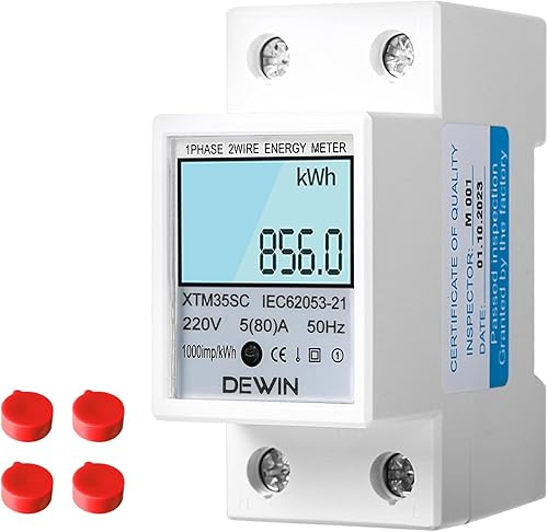 Misuratore Consumo Elettrico, AC 220V 5(80) A Contatore Kwh su Guida DIN Contatore di Energia Monofase a 2 Fili Wattmetro Contascatti Elettrico con Display LCD - Honorern