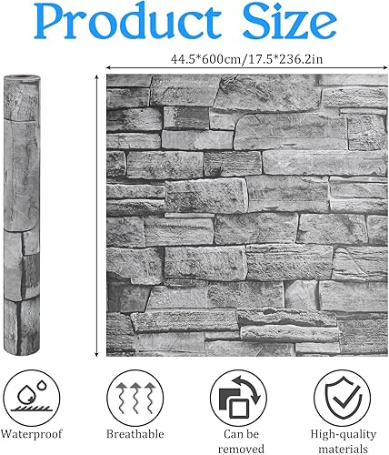 Carta da Parati Effetto Mattoni 3D,Carta Adesiva per Pareti Effetto Pietra da 44,5x600cm,Carta da Parati Muro Mattoni Autoadesiva,Carta Adesiva Finto Muro per Cucina Camera da Letto Soggiorno - Honorern