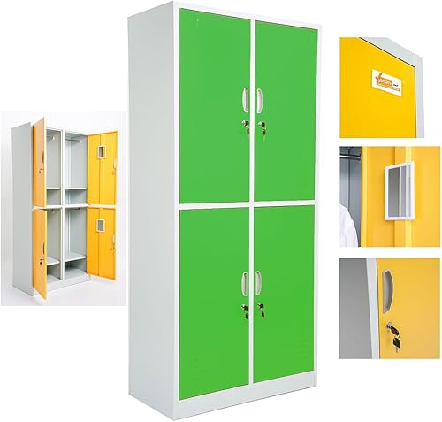 ARMADIETTI SPOGLIATOIO IN METALLO 85X180X42-4 ANTE SOVRAPPOSTE GRIGIO BLU ARANCIONE GIALLO VERDE - Verde - Honorern