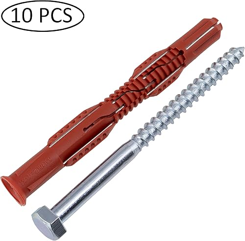 C65001 - Set di 10 tasselli 10x100mm per mattoni forati/cemento cellulare + 10 viti Ø7x100mm a testa esagonale - in nylon/metallo - fissaggio materiali cavi lavoro costruzione perforazione - Honorern