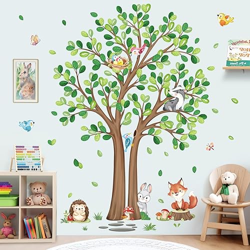 Adesivi Murali Animali Foresta Albero Grande Adesivi da Parete Animali Bosco Volpe Coniglio Decorazione Murale Asilo Nido Camera da Letto Cameretta Bambini - Honorern
