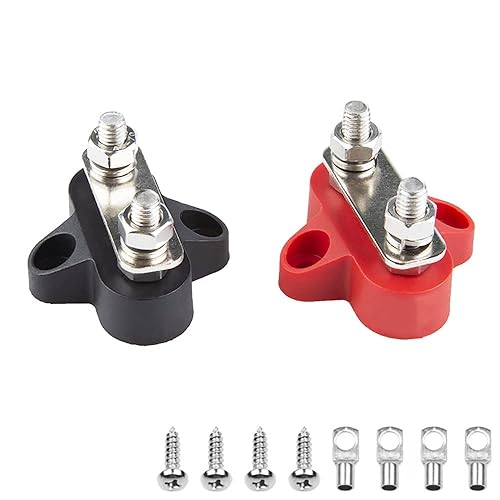 1 paio di morsetti per sbarre bus, morsettiera isolata con perno di alimentazione, morsettiera per post di giunzione della batteria,max 48 V CC 80 amp camion camper barche - rosso nero - Honorern