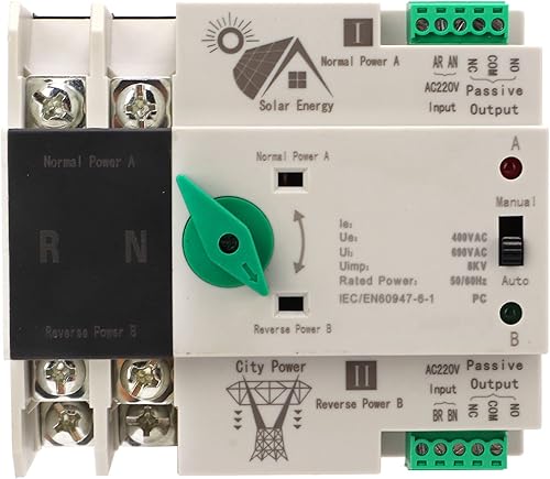 2P AC 220V ATS, Interruttore Convertitore Automatico A Doppia Alimentazione Domestica, Commutatore di Energia Solare, Controller di Circuito Senza Interruzione, per Alimentazione di Backup (100 A) - Honorern