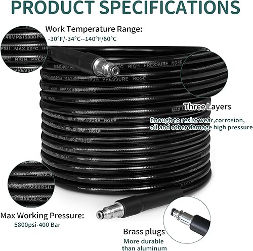 Tubo di ricambio per idropulitrice ad alta pressione da 30 m per Bosch serie AQT Kit di pulizia di scarico Connettore rapido Nero - Honorern