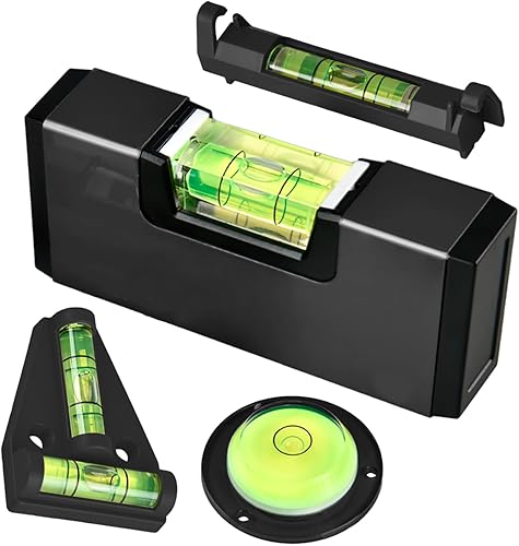 Set di 4 livelle a bolla con 4 diverse piccole livelle a bolla per elettricisti, strumento quadrato magnetico, livella a bolla rotonda, livella a bolla di tipo T, filo - Honorern