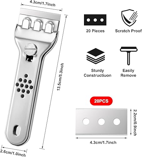 Raschietto Vetroceramica Stabile Raschietto per Vetro Raschietto con 20 Lame di Ricambio per Piano Cottura per Pulizia Etichette Decalcomanie Adesivi - Honorern