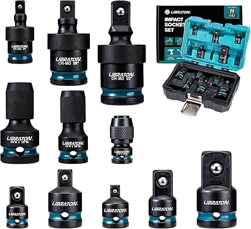 LIBRATON 11 Adattatore per Bussole a Impatto, Bussole di Riduzione, Snodo per Chiavi a Bussola, Convertitori da Impatto a 1/4' Esagono, Adattatori per Chiavi a Impatto per Riparazioni, Scatola - Honorern