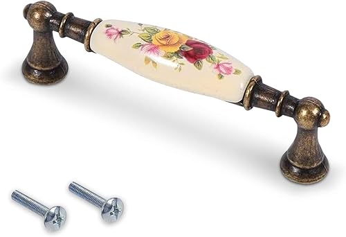 HERCHR Maniglie Antiche, Maniglie per Porte in Ceramica Vintage per Mobili, Maniglie Vintage con Motivo Floreale, 11.1×3.5cm Pomelli per Mobili Vintage per Armadietti da Cucina Cassettiera - Honorern