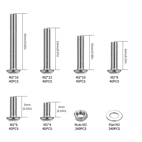 720 Pz Kit di Bulloni e Dadi, M2 Set di Viti a Testa Cilindrica con Esagono Incassato e Dadi e Rondelle, Vite a Testa Esagonale Incassato in Acciaio Inox, Bulloni Viti a Testa Bottone Brugola, argento - Honorern