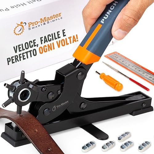 Pinza Fustellatric per Buchi Cintura, Progetti DIY Casa o Artigianali. Punzoni per Cuoio, Super Robusta Testina Rotante, Punzonatrice Fori Varie Misure - Honorern