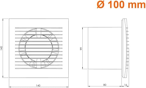 Steinberg14 D'oro Ø 100mm Ventola di Scarico, Ventilatore, Aspiratore Aria e Umidità per la Ventilazione Bagno, WC e Cucina con Interruttore a Tirante e Cavo Spina - Honorern